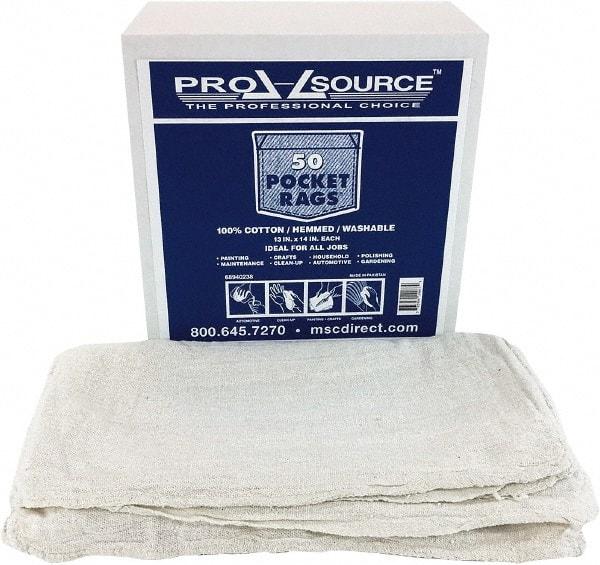 PRO-SOURCE - 13 Inch Long x 14 Inch Wide Virgin Cotton Shop Towels & Industrial Rags - White, Huck Toweling, Medium Lint Level, 50 Sheets per Pack - Americas Tooling