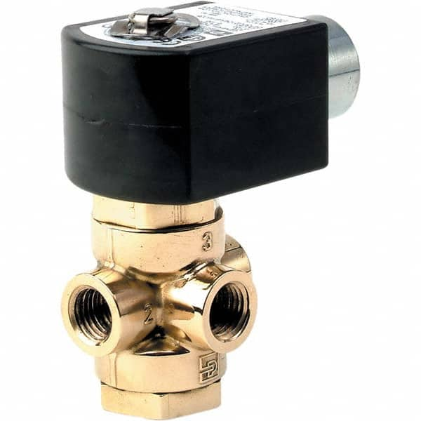 Parker - 120/60 - 110/50 VAC 1/4" NPT Port Brass Three-Way Direct Acting Solenoid Valve - Americas Tooling