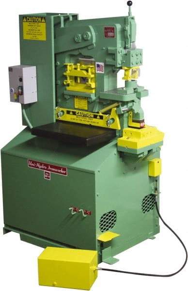 Uni-Hydro - 6" Throat Depth, 56 Ton Punch Pressure, 1-3/8" in 1/2" Punch Capacity Ironworker - 5 hp, 3 Phase, 220/480 Volts, 33" Wide x 57" High x 27-1/4" Deep - Americas Tooling