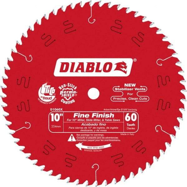 Freud - 10" Diam, 5/8" Arbor Hole Diam, 60 Tooth Wet & Dry Cut Saw Blade - Carbide-Tipped, Standard Round Arbor - Americas Tooling