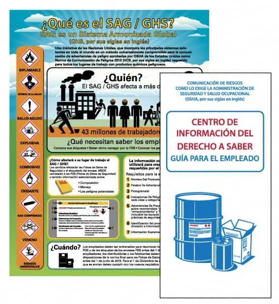 NMC - GHS General Safety & Accident Prevention Training Kit - Spanish, 18" Wide x 24" High, White Background, Includes Poster & Booklets - Americas Tooling