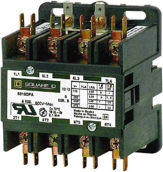 Square D - 4 Pole, 25 Amp Inductive Load, Definite Purpose Contactor - 35 Amp Resistive Rating - Americas Tooling