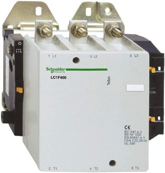 Schneider Electric - 3 Pole, 120 Coil VAC, 400 Amp at 440 VAC, Nonreversible IEC Contactor - Bureau Veritas, CCC, CSA, DNV, EN/IEC 60947-1, EN/IEC 60947-4-1, GL, JEM 1038, LROS, RINA, RMRoS, RoHS Compliant, UL Listed - Americas Tooling