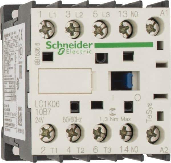 Schneider Electric - 3 Pole, 24 Coil VAC at 50/60 Hz, 6 Amp at 440 VAC, Nonreversible IEC Contactor - BS 5424, CSA, IEC 60947, NF C 63-110, RoHS Compliant, UL Listed, VDE 0660 - Americas Tooling