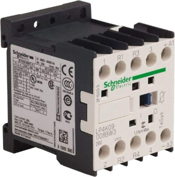 Schneider Electric - 4 Pole, 24 Coil VDC, 16 Amp at 690 VAC and 20 Amp at 440 VAC, Nonreversible IEC Contactor - BS 5424, CSA, IEC 60947, NF C 63-110, RoHS Compliant, UL Listed, VDE 0660 - Americas Tooling