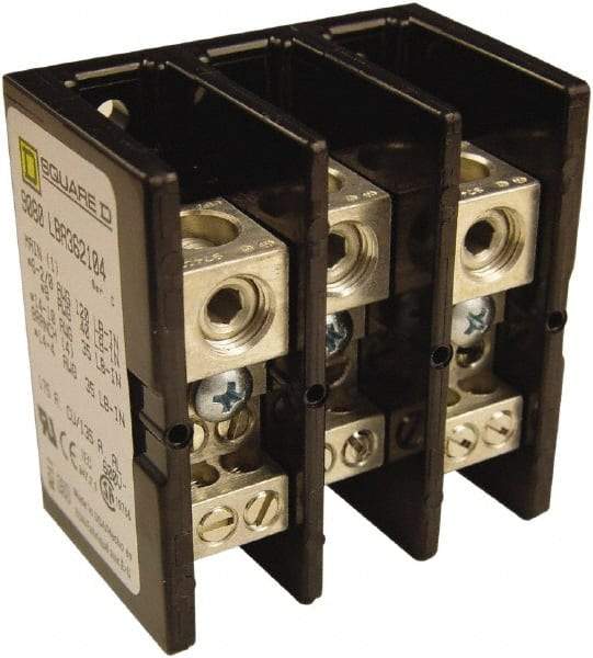 Square D - 3 Poles, 135 (Aluminium), 175 (Copper) Amp, Phenolic Power Distribution Block - 600 VAC, 1 Primary Connection - Americas Tooling