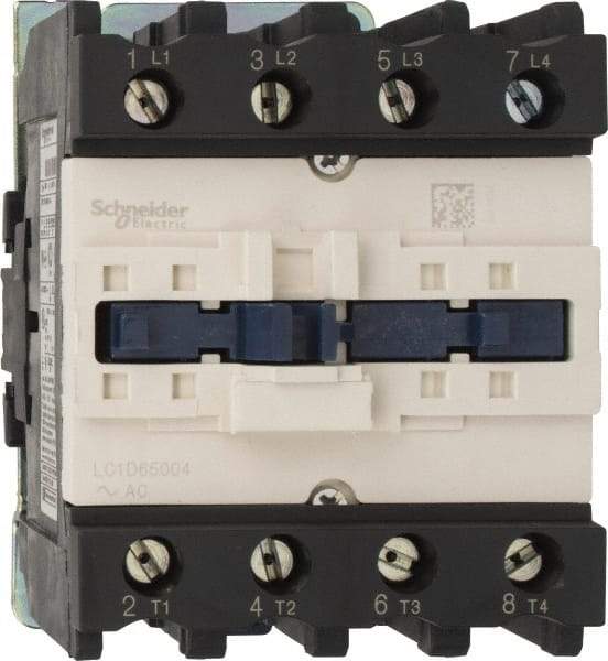 Schneider Electric - 4 Pole, 110 Coil VAC at 50/60 Hz, 80 Amp, Nonreversible IEC Contactor - 1 Phase hp: 10 at 230/240 VAC, 5 at 115 VAC, 3 Phase hp: 20 at 200/208 VAC, 20 at 230/240 VAC, 50 at 460/480 VAC, 50 at 575/600 VAC - Americas Tooling