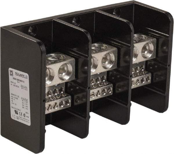 Square D - 3 Poles, 760 (Copper) Amp, Phenolic Power Distribution Block - 600 VAC, 3 Primary Connection - Americas Tooling