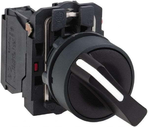 Schneider Electric - 22mm Mount Hole, 2 Position, Handle Operated, Selector Switch with Contact Blocks - Black, Maintained (MA), NO/NC, Shock, Vibration and Water Resistant - Americas Tooling