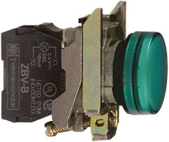 Schneider Electric - 110-120 VAC at 50/60 Hz Green Lens LED Pilot Light - Round Lens, Screw Clamp Connector, 30mm Wide, Vibration Resistant, Water Resistant - Americas Tooling