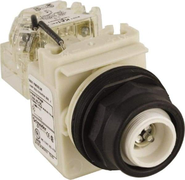 Schneider Electric - 120 V White Lens LED Pilot Light - Round Lens, Screw Clamp Connector, 54mm OAL x 42mm Wide, Vibration Resistant - Americas Tooling