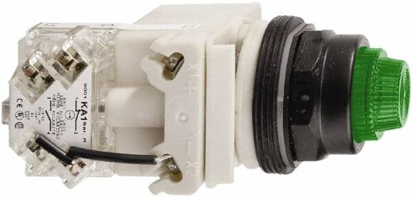 Schneider Electric - 24 V Green Lens LED Press-to-Test Indicating Light - Octagonal Lens, Screw Clamp Connector, Vibration Resistant - Americas Tooling