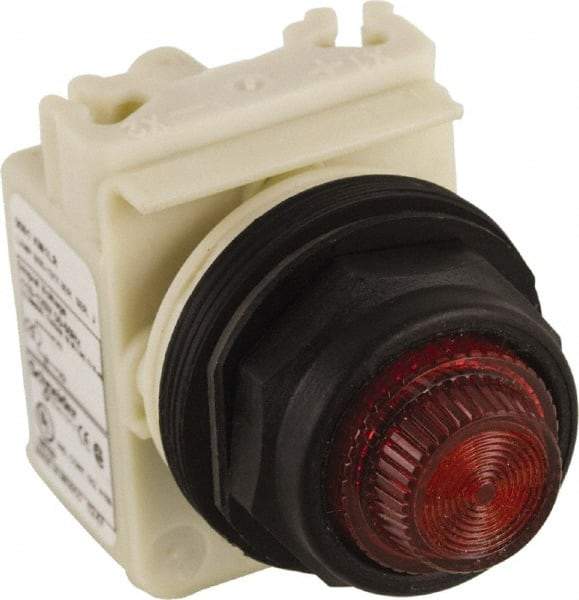 Schneider Electric - 120 VAC Red Lens LED Pilot Light - Round Lens, Screw Clamp Connector, 54mm OAL x 42mm Wide, Vibration Resistant - Americas Tooling