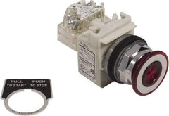 Schneider Electric - 30mm Mount Hole, Extended Straight, Pushbutton Switch with Contact Block - Red Pushbutton, Maintained (MA) - Americas Tooling