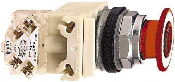 Schneider Electric - 30mm Mount Hole, Extended Straight, Pushbutton Switch with Contact Block - Red Pushbutton, Maintained (MA) - Americas Tooling