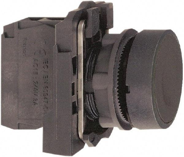 Schneider Electric - 22mm Mount Hole, Flush, Pushbutton Switch with Contact Block - Round, Black Pushbutton, Momentary (MO) - Americas Tooling