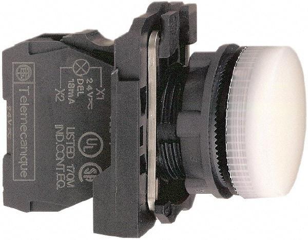 Schneider Electric - 24 VAC/VDC at 50/60 Hz White Lens LED Pilot Light - Round Lens, Screw Clamp Connector, 30mm Wide, Vibration Resistant, Water Resistant - Americas Tooling