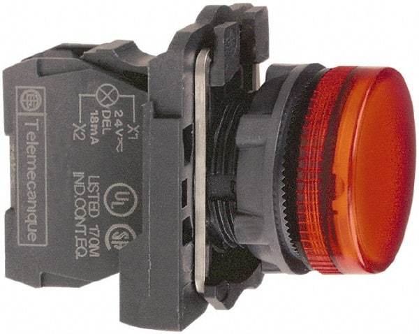 Schneider Electric - 110-120 VAC at 50/60 Hz Red Lens LED Pilot Light - Round Lens, Screw Clamp Connector, 30mm Wide, Vibration Resistant, Water Resistant - Americas Tooling