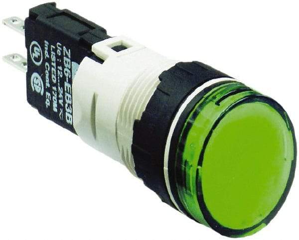 Schneider Electric - 12-24 VAC/VDC Green Lens LED Pilot Light - Round Lens, Quick Connect Connector, 18mm Wide, Vibration Resistant - Americas Tooling