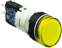 Schneider Electric - 12-24 VAC/VDC Yellow Lens LED Pilot Light - Round Lens, Quick Connect Connector, 18mm Wide, Vibration Resistant - Americas Tooling