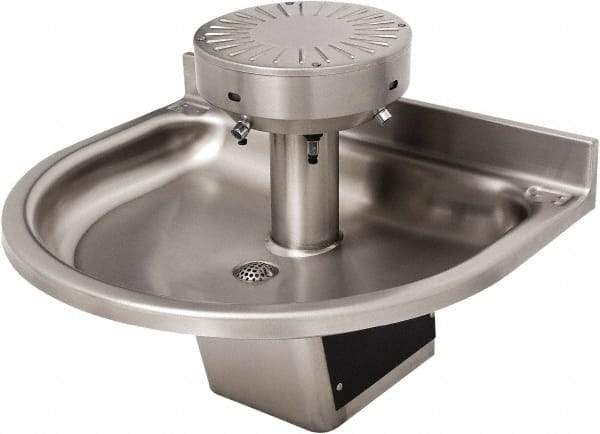 Acorn Engineering - Semi-Circular, Infrared Sensor, Wall Outlet Drain, 38" Diam, 3 Person Capacity, Stainless Steel, Wash Fountain - 0.5 GPM - Americas Tooling