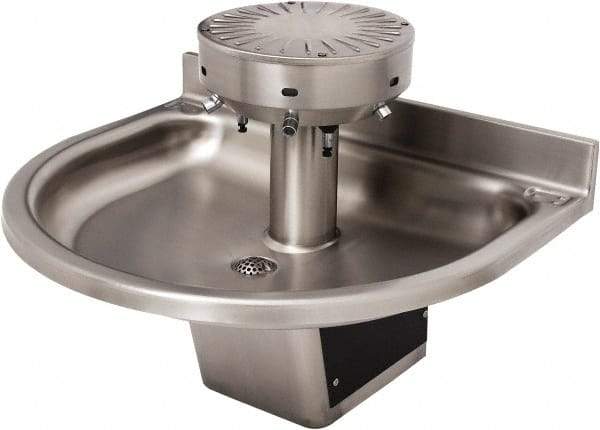 Acorn Engineering - Semi-Circular, Infrared Sensor, Wall Outlet Drain, 38" Diam, 4 Person Capacity, Stainless Steel, Wash Fountain - 0.5 GPM - Americas Tooling