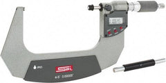 SPI - 4 to 5" Range, 0.00005" Resolution, Double Ratchet IP65 Electronic Outside Micrometer - 0.0002" Accuracy, Ratchet-Friction Thimble, Carbide Face, CR2032 Battery, Includes NIST Traceable Certification of Inspection - Americas Tooling