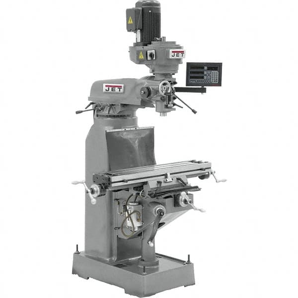 Jet - 7-7/8" Table Width x 35-3/4" Table Length, Variable Speed Pulley Control, 3 Phase Knee Milling Machine - R8 Spindle Taper, 1-1/2 hp - Americas Tooling