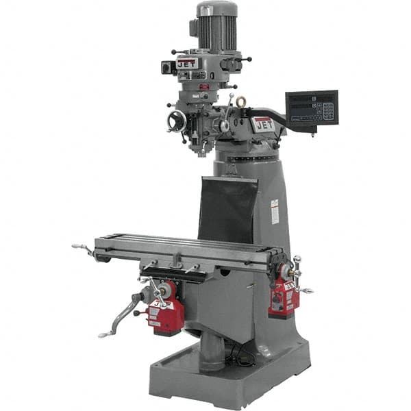 Jet - 9" Table Width x 42" Table Length, Variable Speed Pulley Control, 1 Phase Knee Milling Machine - R8 Spindle Taper, 2 hp - Americas Tooling