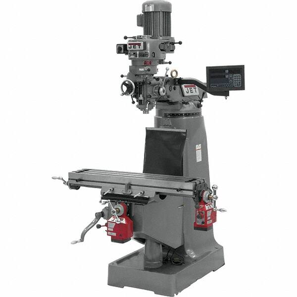 Jet - 9" Table Width x 42" Table Length, Variable Speed Pulley Control, 3 Phase Knee Milling Machine - R8 Spindle Taper, 2 hp - Americas Tooling