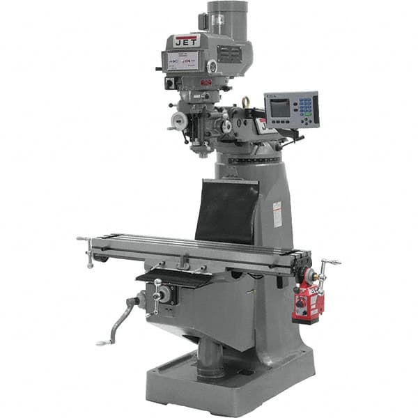 Jet - 9" Table Width x 49" Table Length, Variable Speed Pulley Control, 3 Phase Knee Milling Machine - R8 Spindle Taper, 3 hp - Americas Tooling