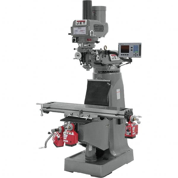 Jet - 9" Table Width x 49" Table Length, Variable Speed Pulley Control, 3 Phase Knee Milling Machine - R8 Spindle Taper, 3 hp - Americas Tooling