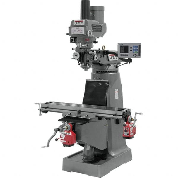 Jet - 9" Table Width x 49" Table Length, Variable Speed Pulley Control, 3 Phase Knee Milling Machine - R8 Spindle Taper, 3 hp - Americas Tooling