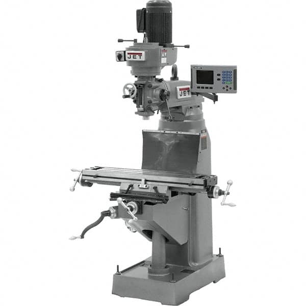 Jet - 7-7/8" Table Width x 35-3/4" Table Length, Variable Speed Pulley Control, 3 Phase Knee Milling Machine - R8 Spindle Taper, 1-1/2 hp - Americas Tooling