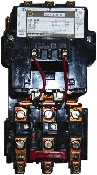 Square D - 440 Coil VAC at 50 Hz, 480 Coil VAC at 60 Hz, 90 Amp, NEMA Size 3, Nonreversible Open Enclosure NEMA Motor Starter - 3 Phase hp: 25 at 200 VAC, 30 at 230 VAC, 50 at 460 VAC, 50 at 575 VAC - Americas Tooling