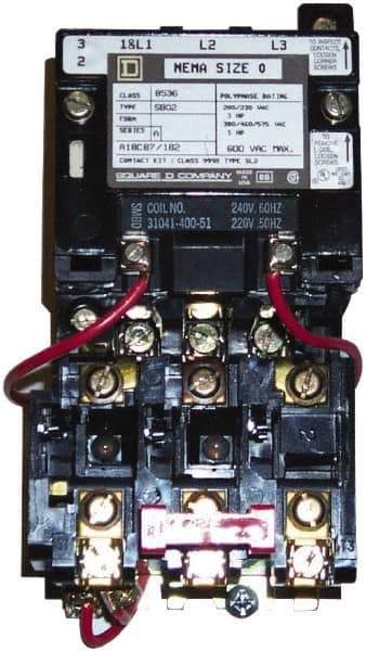 Square D - 208 Coil VAC at 60 Hz, 18 Amp, Nonreversible Open Enclosure NEMA Motor Starter - 3 Phase hp: 3 at 200 VAC, 3 at 230 VAC, 5 at 460 VAC, 5 at 575 VAC - Americas Tooling