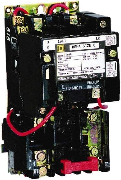 Square D - 24 Coil VAC at 60 Hz, 18 Amp, Nonreversible Open Enclosure NEMA Motor Starter - 3 Phase hp: 3 at 200 VAC, 3 at 230 VAC, 5 at 460 VAC, 5 at 575 VAC - Americas Tooling