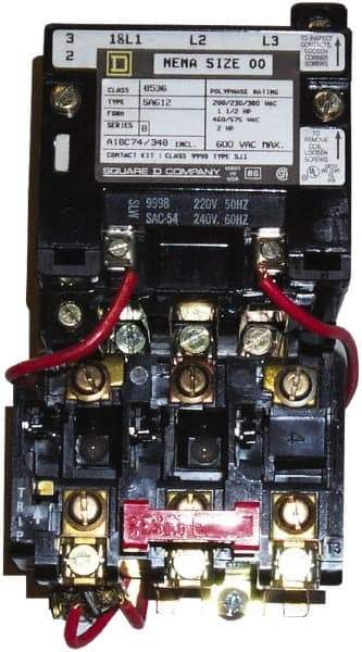 Square D - 24 Coil VAC at 60 Hz, 9 Amp, Nonreversible Open Enclosure NEMA Motor Starter - 3 Phase hp: 1-1/2 at 200 VAC, 1-1/2 at 230 VAC, 2 at 460 VAC, 2 at 575 VAC - Americas Tooling