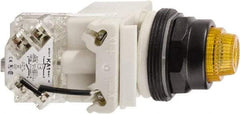 Schneider Electric - 110 VAC at 50/60 Hz via Transformer, 120 VAC at 50/60 Hz via Transformer Amber Lens Press-to-Test Indicating Light - Round Lens, Screw Clamp Connector, Corrosion Resistant, Dust Resistant, Oil Resistant - Americas Tooling