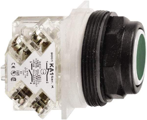 Schneider Electric - 30mm Mount Hole, Flush, Pushbutton Switch with Contact Block - Octagon, Green Pushbutton, Momentary (MO) - Americas Tooling