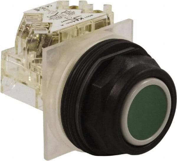 Schneider Electric - 30mm Mount Hole, Flush, Pushbutton Switch with Contact Block - Octagon, Green Pushbutton, Momentary (MO) - Americas Tooling