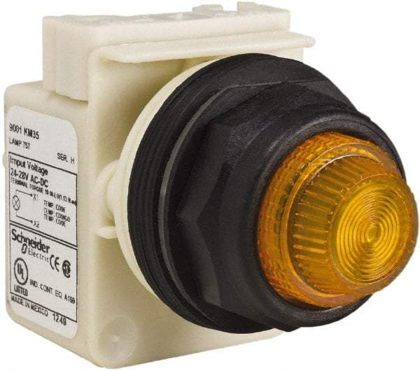 Schneider Electric - 24 V, 28 V Amber Lens Indicating Light - Round Lens, Screw Clamp Connector, Corrosion Resistant, Dust Resistant, Oil Resistant - Americas Tooling