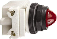 Schneider Electric - 120 VAC/VDC Red Lens Incandescent Pilot Light - Round Lens, Screw Clamp Connector, 54mm OAL x 42mm Wide, Vibration Resistant - Americas Tooling