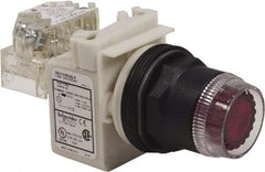 Schneider Electric - 30mm Mount Hole, Extended Straight, Pushbutton Switch with Contact Block - Red Pushbutton, Momentary (MO) - Americas Tooling