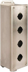 Schneider Electric - 4 Hole, 30mm Hole Diameter, Stainless Steel Pushbutton Switch Enclosure - 1, 3, 4, 12, 4X NEMA Rated - Americas Tooling