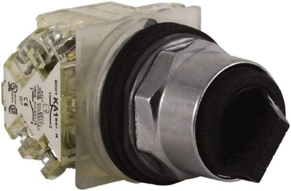 Schneider Electric - 30mm Mount Hole, 2 Position, Knob and Pushbutton Operated, Selector Switch - Black, Maintained (MA), 2NO/2NC, Weatherproof and Dust and Oil Resistant - Americas Tooling