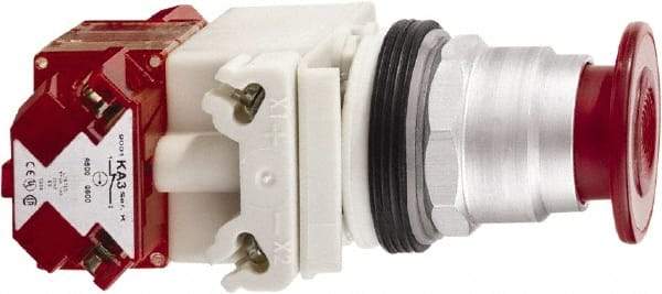 Schneider Electric - 30mm Mount Hole, Extended Straight, Pushbutton Switch with Contact Block - Red Pushbutton, Maintained (MA), Momentary (MO) - Americas Tooling