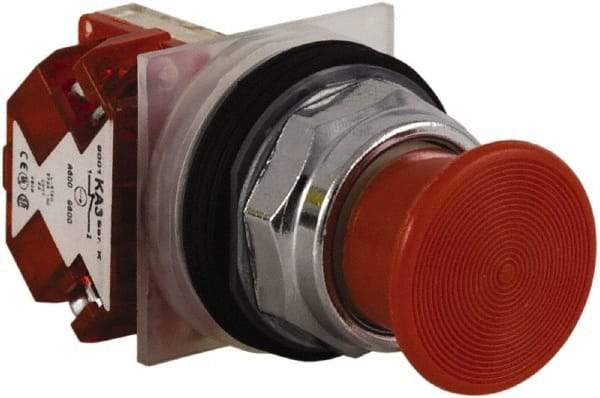 Schneider Electric - 30mm Mount Hole, Extended Straight, Pushbutton Switch with Contact Block - Red Pushbutton, Momentary (MO) - Americas Tooling