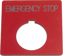 Schneider Electric - Square, Plastic Legend Plate - Emergency Stop - Red Background, Black Letters, 1.2 Inch Hole Diameter, 2-1/2 Inch Square - Americas Tooling