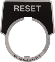 Schneider Electric - Aluminum Legend Plate - Reset - Black Background, 30mm Hole Diameter, 1-3/4 Inch Wide - Americas Tooling